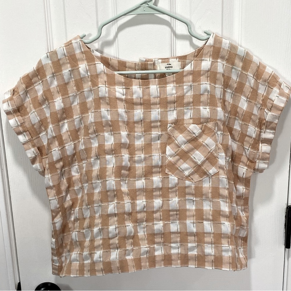 Women’s large Entro plaid crop top button up back pocket front